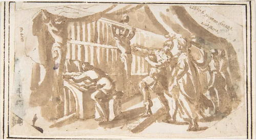 The Library of Pergamus Given to Cleopatra by Francesco Allegrini, drawing, 1624-1663