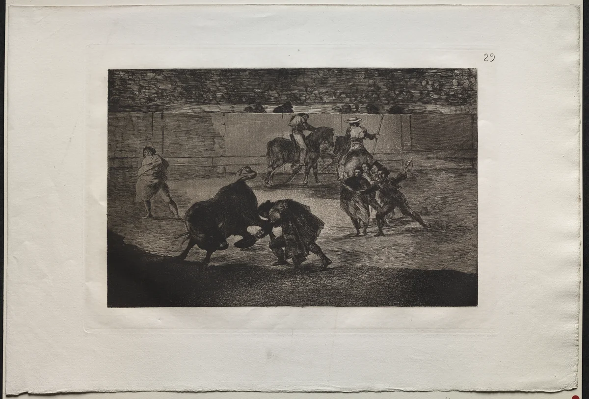 Bullfights: Pepe Illo Making the Pass of the "Recorte" by Francisco de Goya, print, 1816-1876