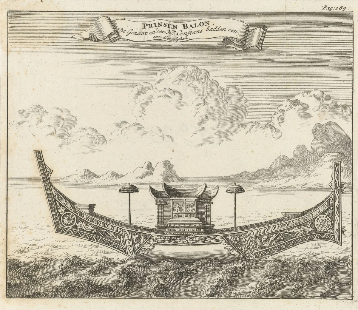 Prinselijk vaartuig te Siam (Thailand) by Jan Luyken, print, 1687