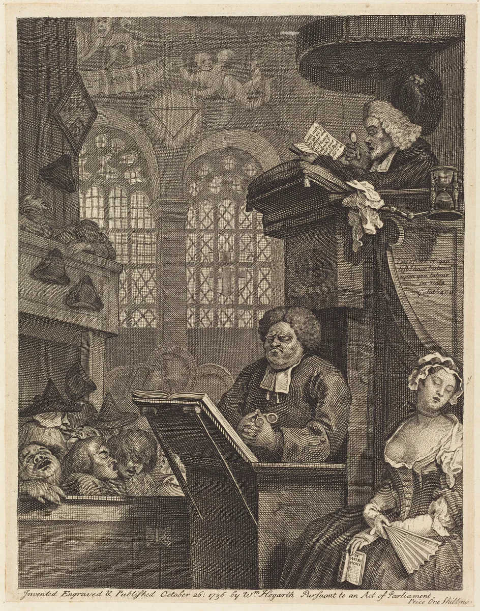 The Sleeping Congregation by William Hogarth, print, 1736
