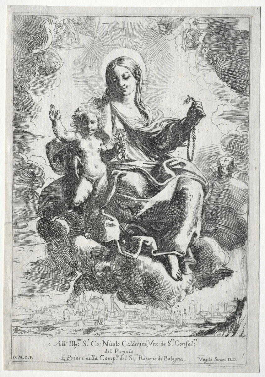 Madonna of the Rosary by Domenico Maria Canuti, print, 1645-1684