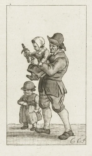 Vader met twee kinderen by Pieter de Mare, print, 1779
