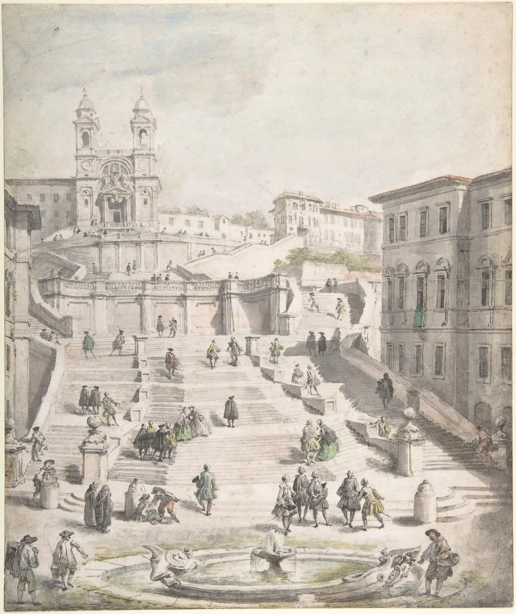 Scalinata della Trinità dei Monti by Giovanni Paolo Panini, drawing, 1740-1770