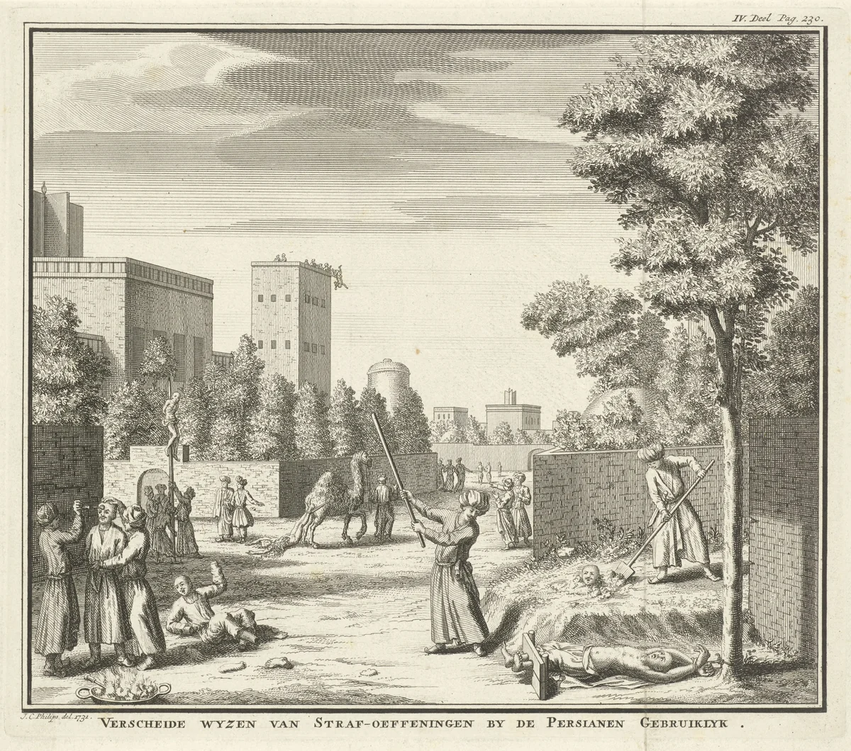Martelingen door Perzen by Jan Caspar Philips, print, 1731