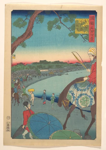 Foreigners Riding Along the Coast at Takanawa in the Eastern Capital by Utagawa Hiroshige II (二代目歌川広重), print, 1861
