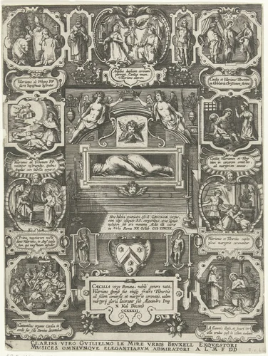 Graftombe van de H. Cecilia in de Santa Cecilia in Trastevere in Rome by anonymous, print, 1600-1699