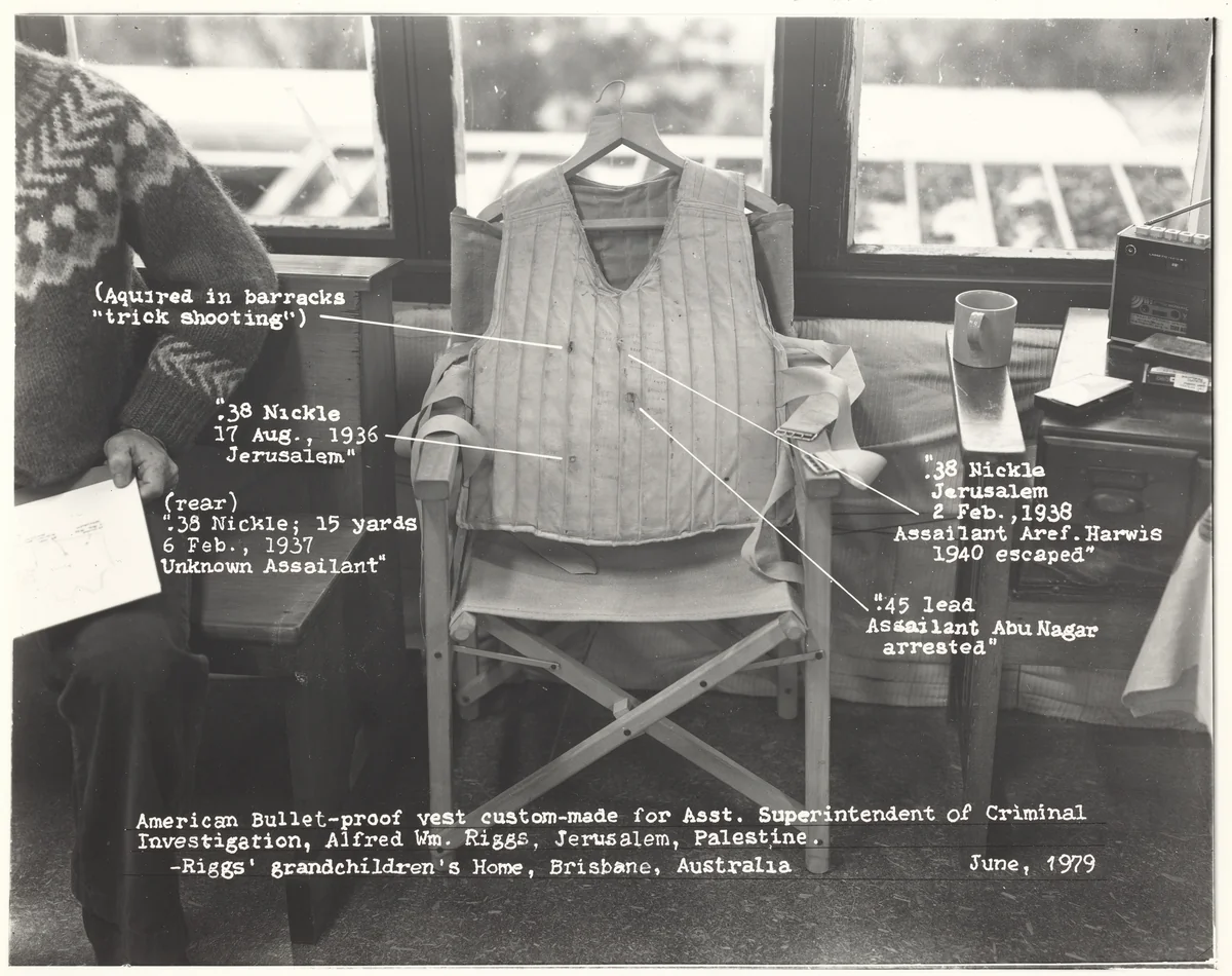 American Bullet Proof Vest Custom-Made for Assistant Superintendent of Criminal Investigation, Alfred William Riggs, Jerusalem, Palestine by Robert Cumming, photograph, 1979