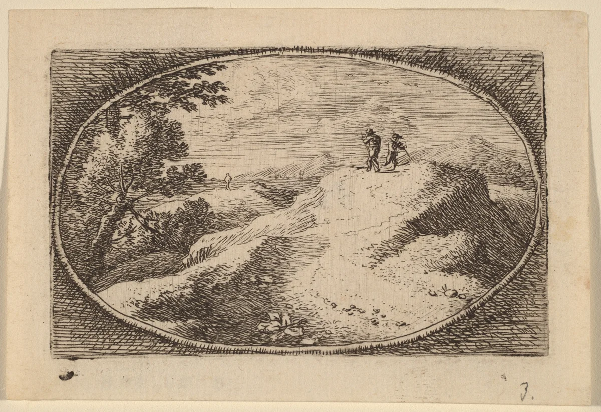 Two Men on a Bare Hill by Herman van Swanevelt, print, 1600-1655
