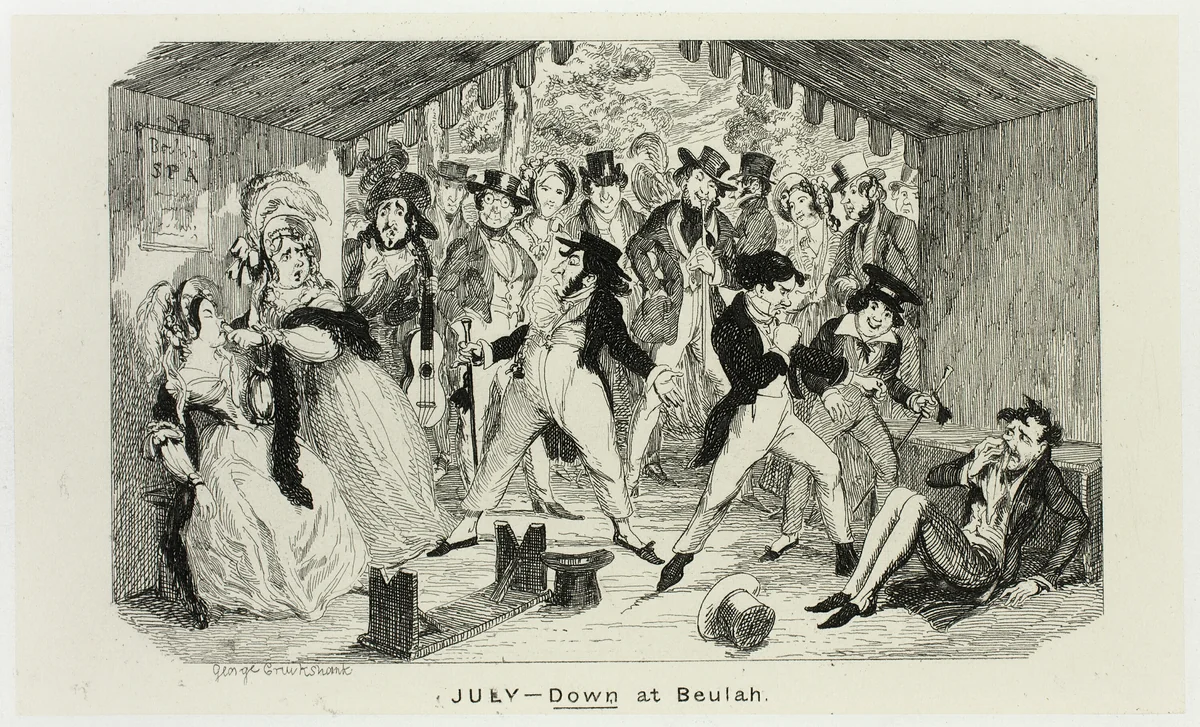 July - Down at Beulah from George Cruikshank's Steel Etchings to The Comic Almanacks: 1835-1853 by George Cruikshank, print, 1840