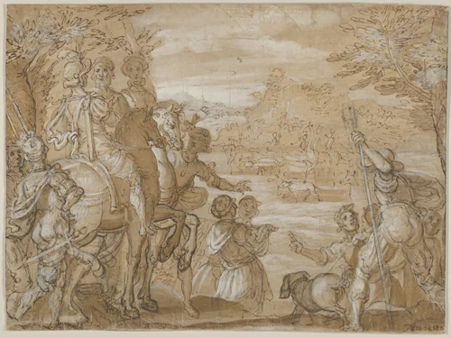 A Hunting Party by Jan van der Straet, drawing, 1550-1570