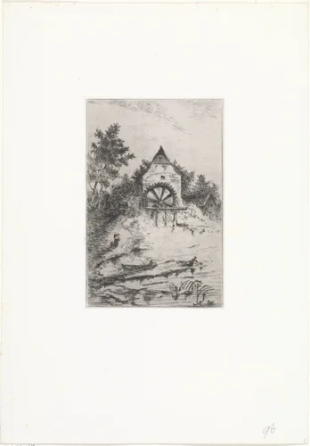 Gezicht op een watermolen by Arnoud Schaepkens, print, 1855-1904