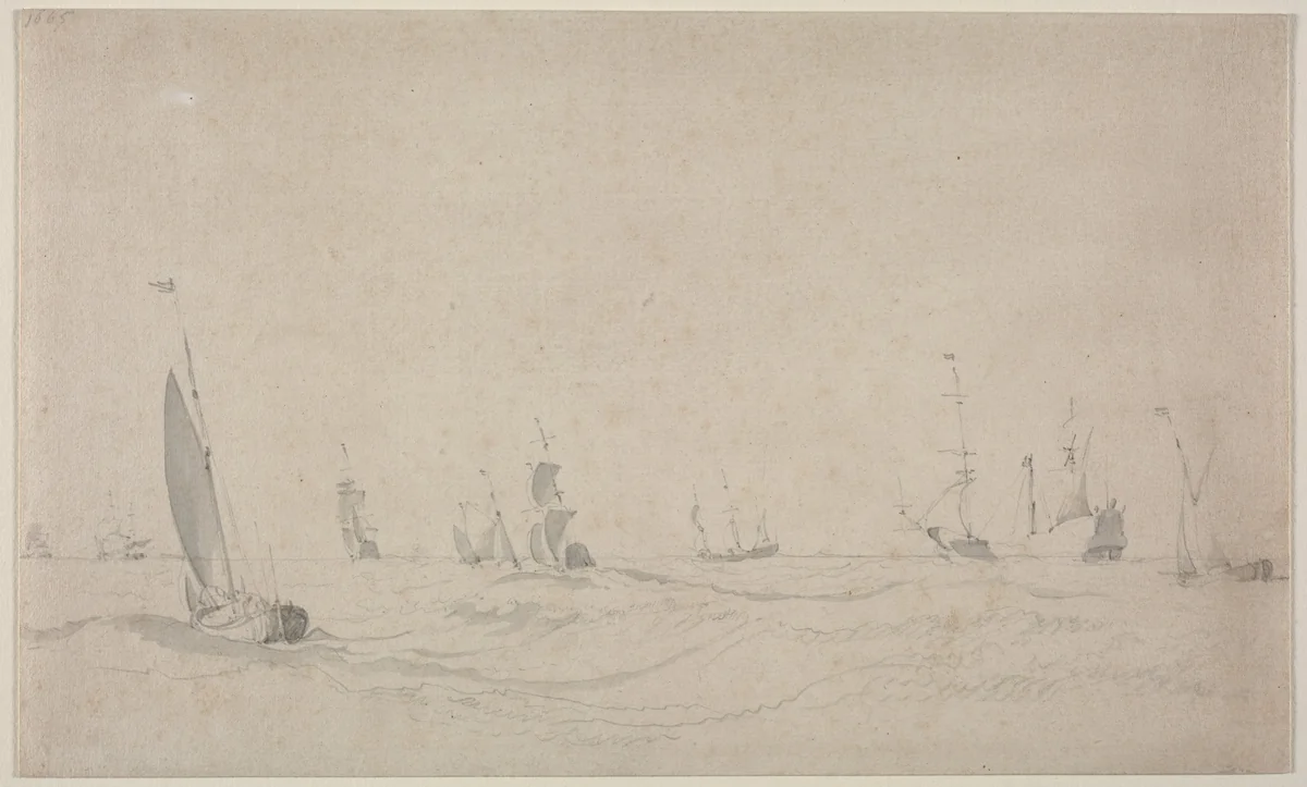 Shipping on a Rough Sea by Willem van de Velde, drawing, 1665