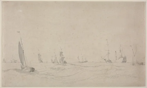 Shipping on a Rough Sea by Willem van de Velde, drawing, 1665
