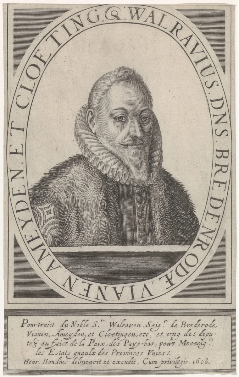 Portret van Walraven van Brederode by Hendrick Hondius, print, 1608
