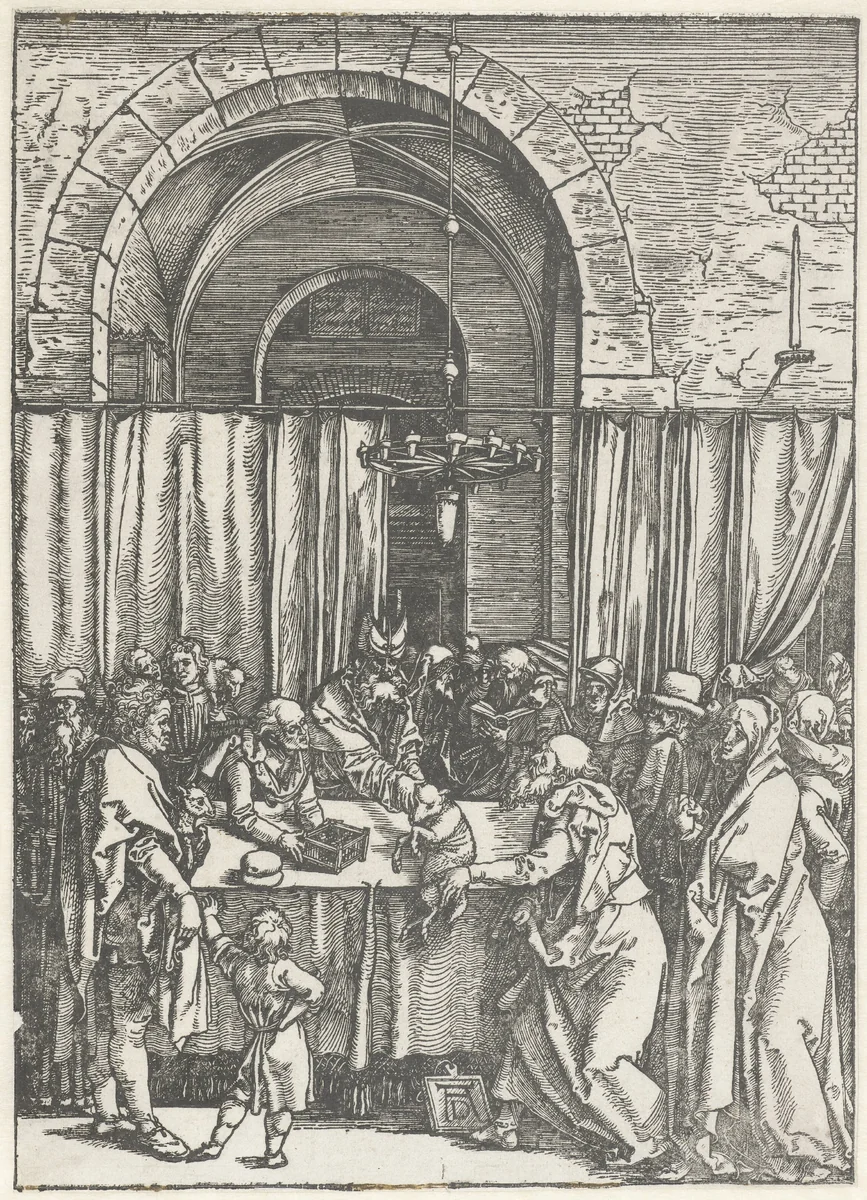 Het offer van Joachim wordt geweigerd by Unknown, print, 1502-1506