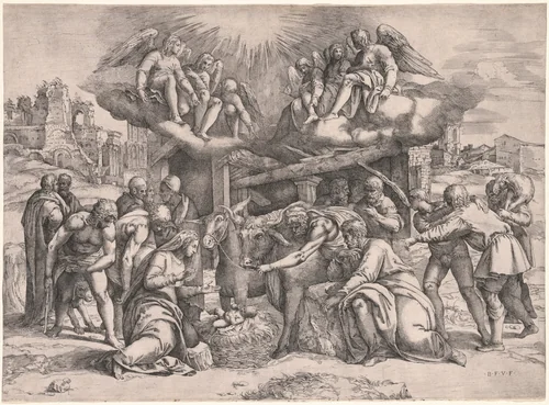 The Adoration of the Shepherds by Battista Franco, print, 1547-1557