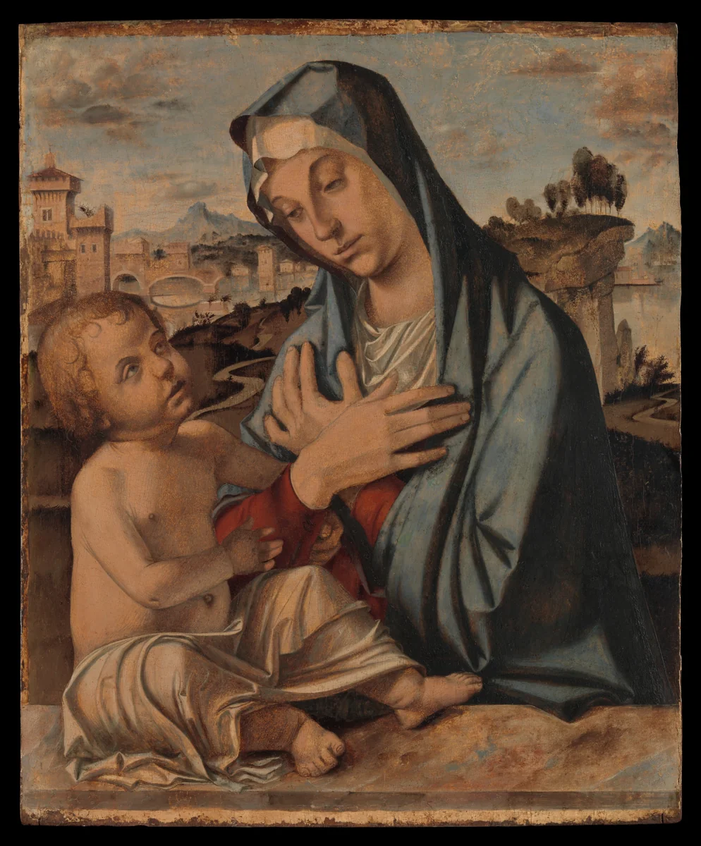 Madonna Adoring the Child by Bartolomeo Montagna, painting, 1479-1523