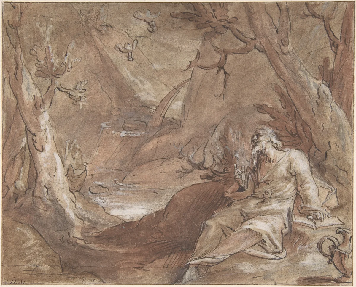 Elijah Fed by Ravens by Jan Muller, drawing, 1585-1628