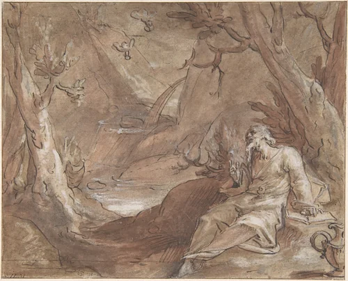 Elijah Fed by Ravens by Jan Muller, drawing, 1585-1628
