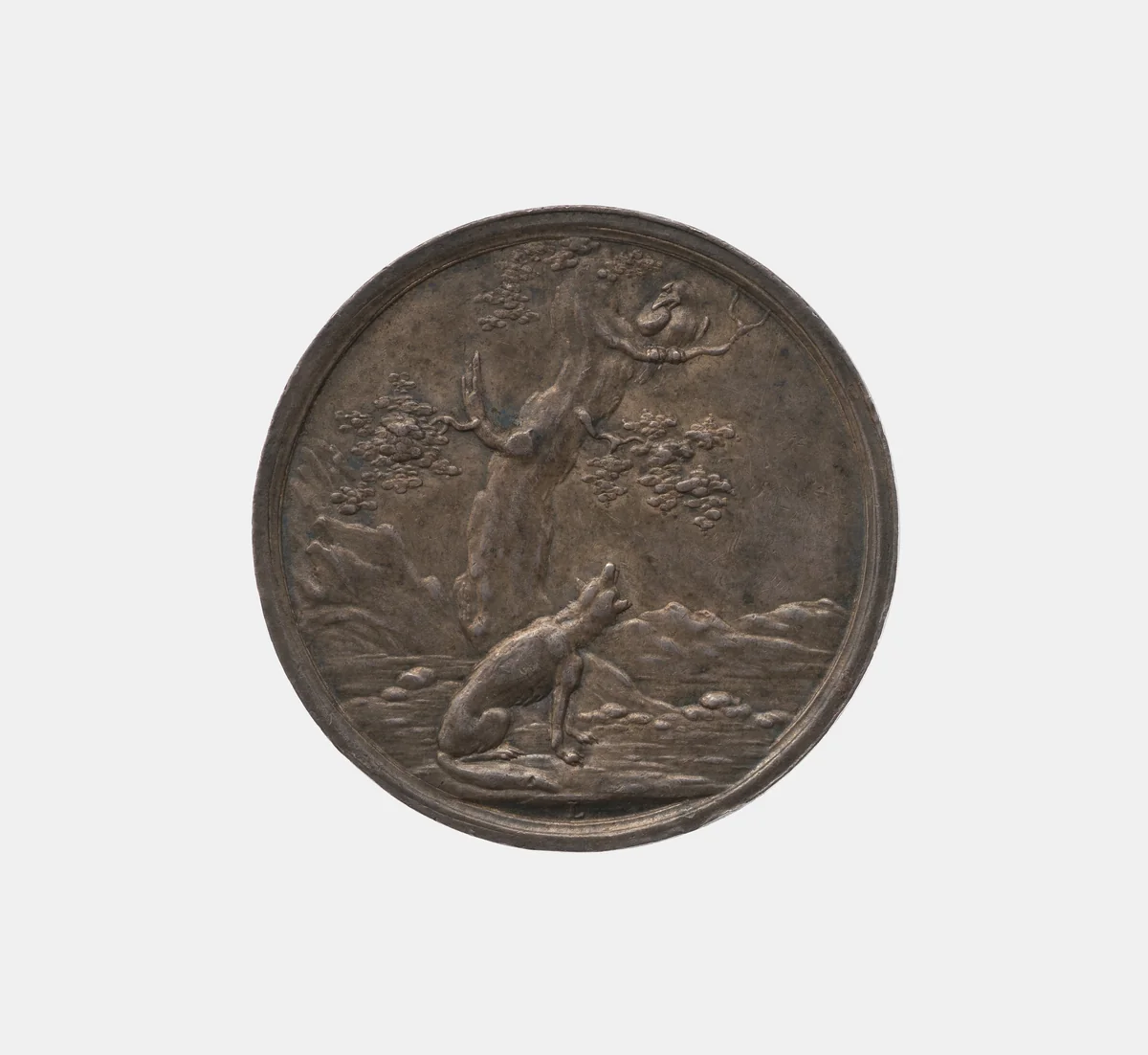 "Fox and Raven" after Aesop fable by Johann Jakob Lauer, metalwork, 1700-1799