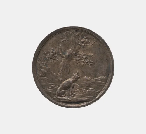 "Fox and Raven" after Aesop fable by Johann Jakob Lauer, metalwork, 1700-1799