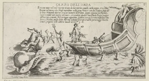 Triomfwagen van het Sienese district Onda by Bernardino Capitelli, print, 1632-1640