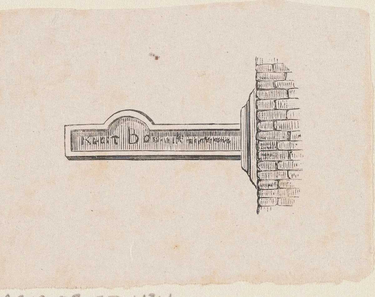 Vignet met een uithangbord aan een muur by Isaac Weissenbruch, print, 1836-1912