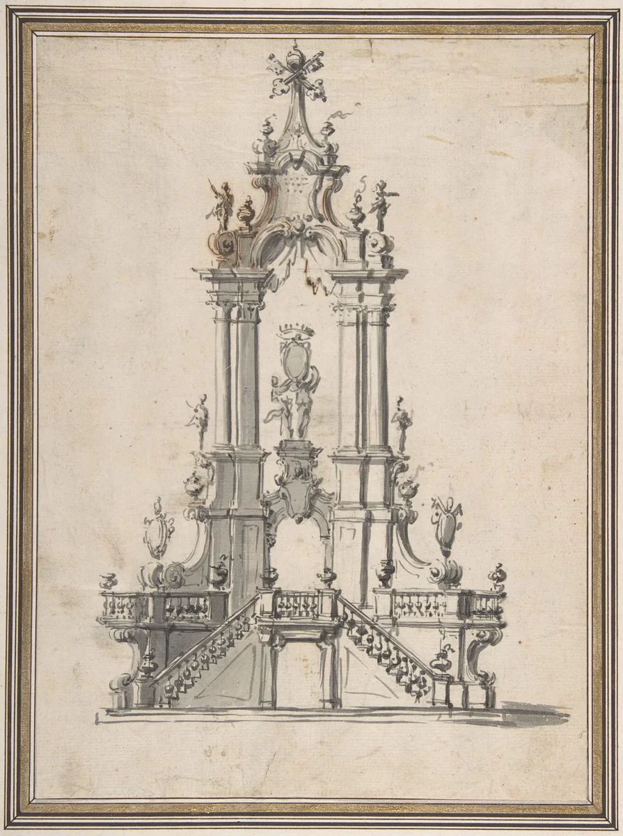 Design for a Catafalque by anonymous, drawing, 1700-1800