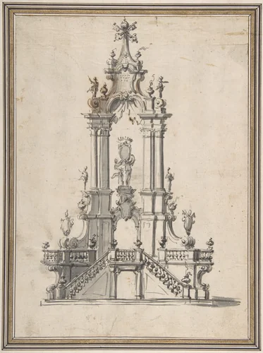 Design for a Catafalque by anonymous, drawing, 1700-1800