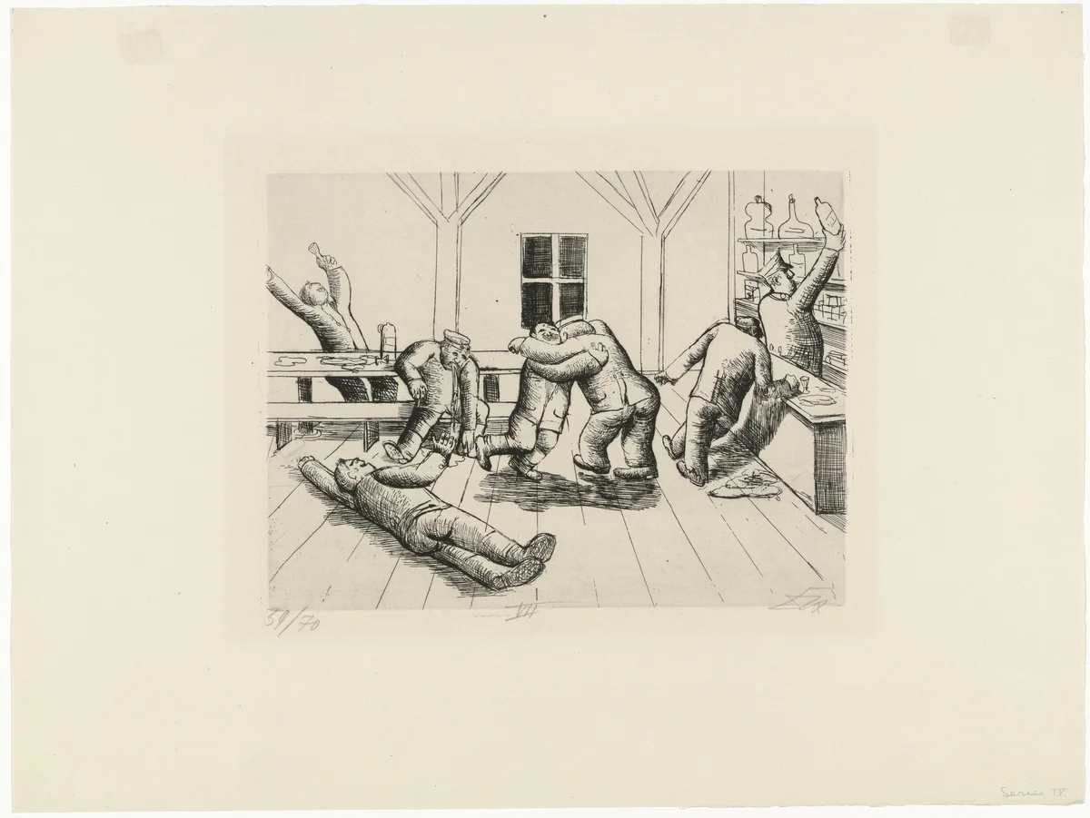 Canteen in Haplincourt (Kantine in Haplincourt) from The War (Der Krieg) by Otto Dix, print, 1924