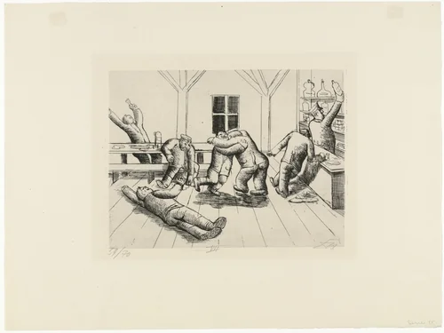 Canteen in Haplincourt (Kantine in Haplincourt) from The War (Der Krieg) by Otto Dix, print, 1924