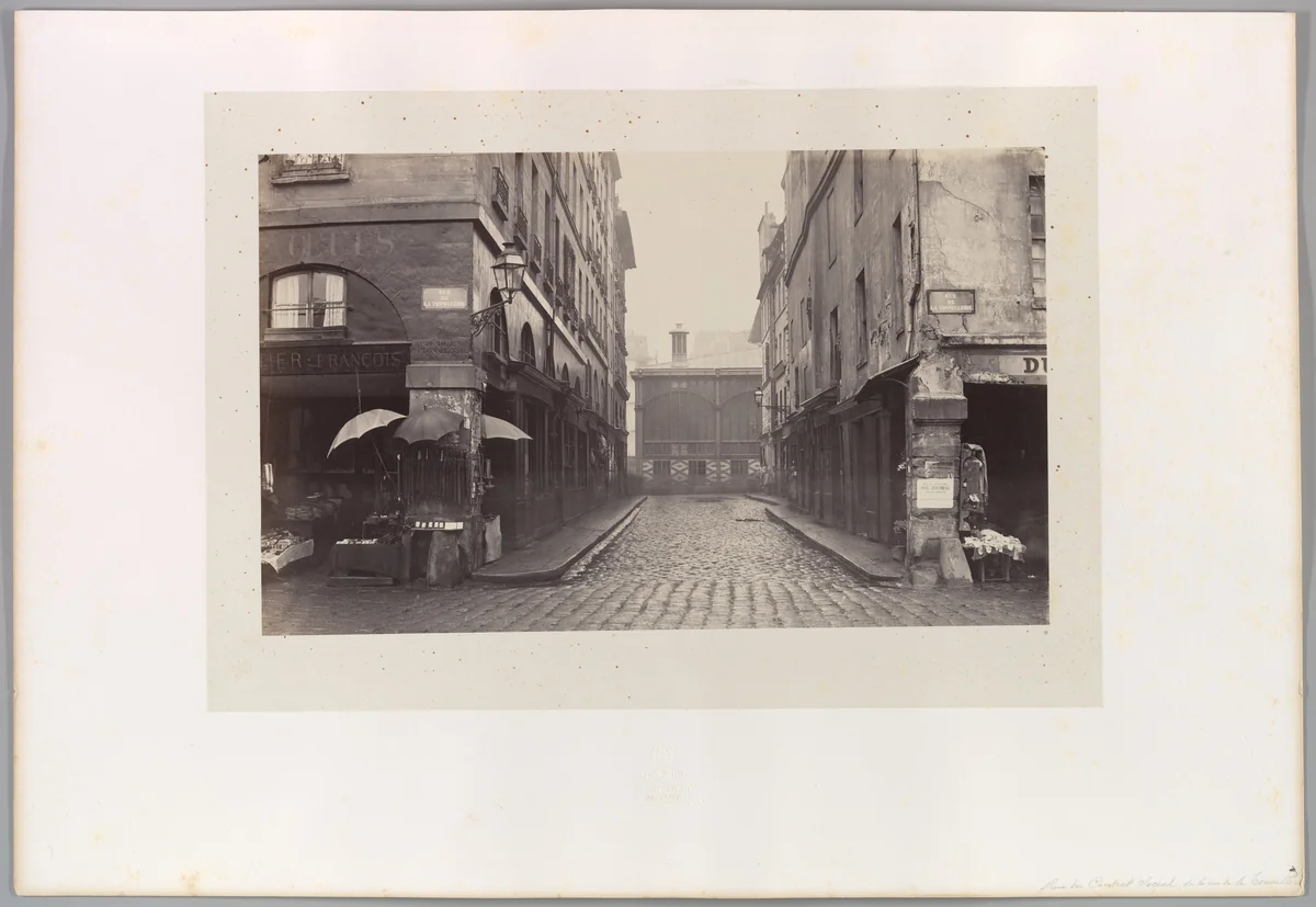 Rue du Contrat-Social, de la rue de la Tonnellerie by Charles Marville, photograph, 1864-1865