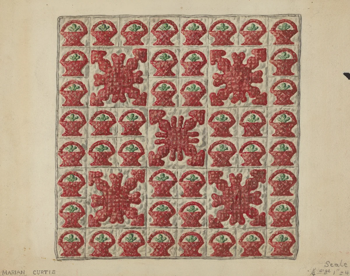 Applique Crib Coverlet by Marian Curtis Foster, index of american design, 1936