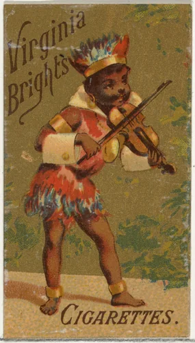 Caricatured Figure (Fiddler) from Girls and Children series (N64) promoting Virginia Brights Cigarettes for Allen & Ginter brand tobacco products by Allen & Ginter, print, 1886