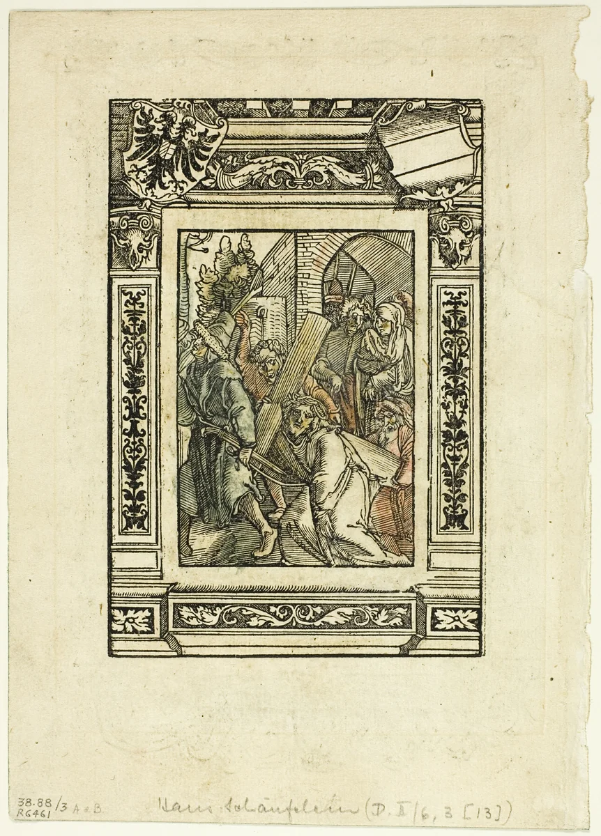Christ Bearing the Cross (recto) and Decorative Border (verso) from Das Leiden Jesu Christi, plate three from Woodcuts from Books of the XVI Century by Hans Leonhard Schäuffelein, print, 1515