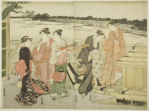 Women Boarding a Pleasure Boat by Katsukawa Shuncho, print, 1780-1789
