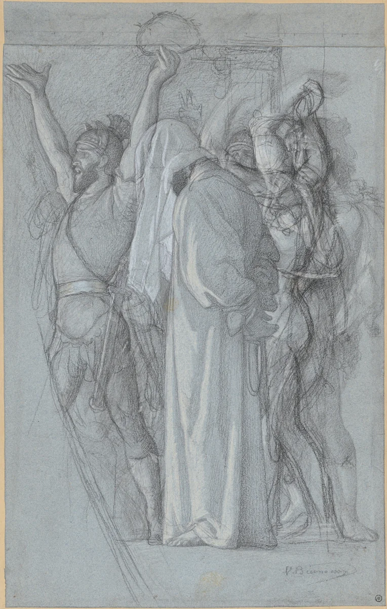 The Mocking of Christ by Victor-François-Eloi Biennourry, drawing, 1852