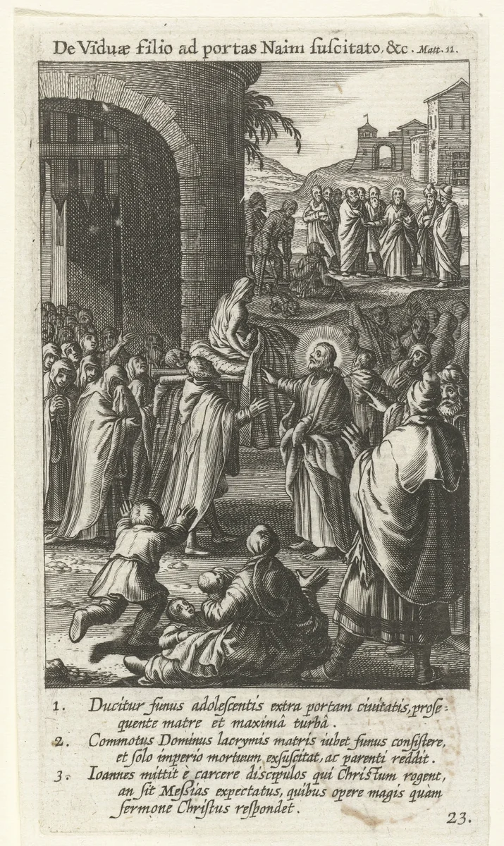 De opwekking van de zoon van de weduwe te Nain by Boëtius Adamsz. Bolswert, print, 1590-1622