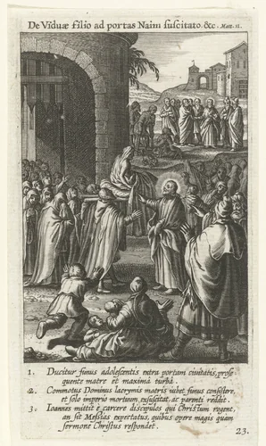 De opwekking van de zoon van de weduwe te Nain by Boëtius Adamsz. Bolswert, print, 1590-1622