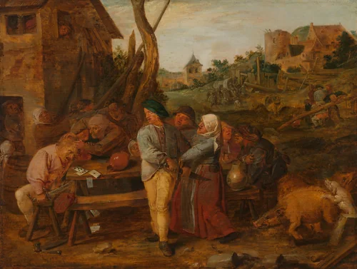 Card Fight outside a Country Tavern by Adriaen Brouwer, painting, 1628-1630