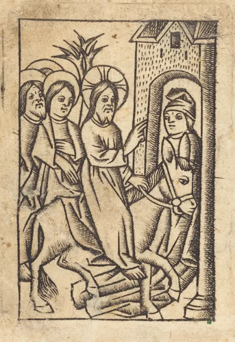 Christ's Entry into Jerusalem [left] by Master of St. Erasmus, print, 1450-1460