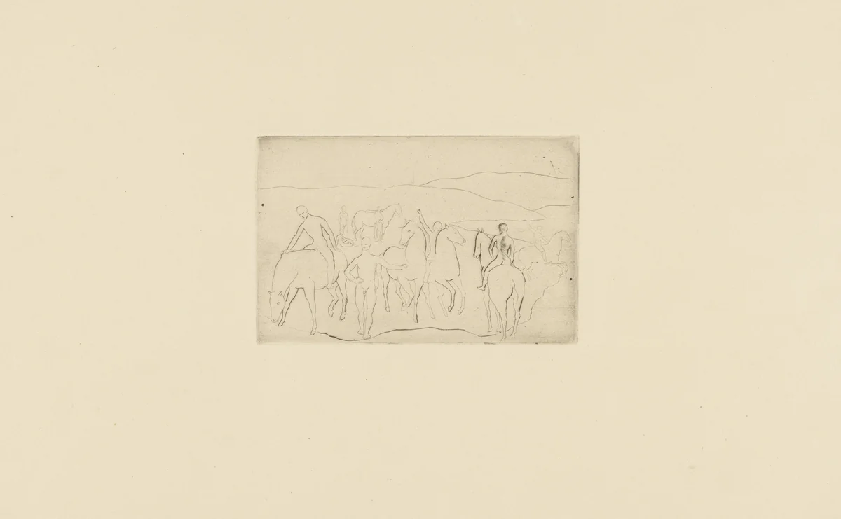 The Watering Place (Horses Bathing) (L'Abreuvoir [Chevaux au bain]) from the Saltimbanques series by Pablo Picasso, print, 1906