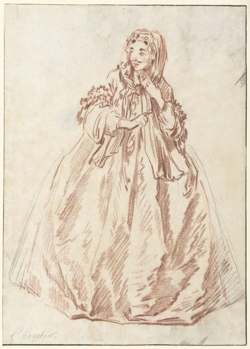 Studie van Mascarille, in travestie by François Boucher, drawing, 1731-1734
