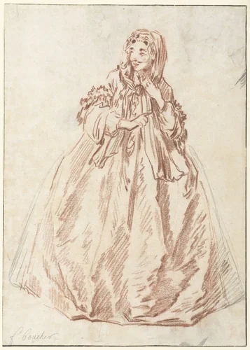 Studie van Mascarille, in travestie by François Boucher, drawing, 1731-1734