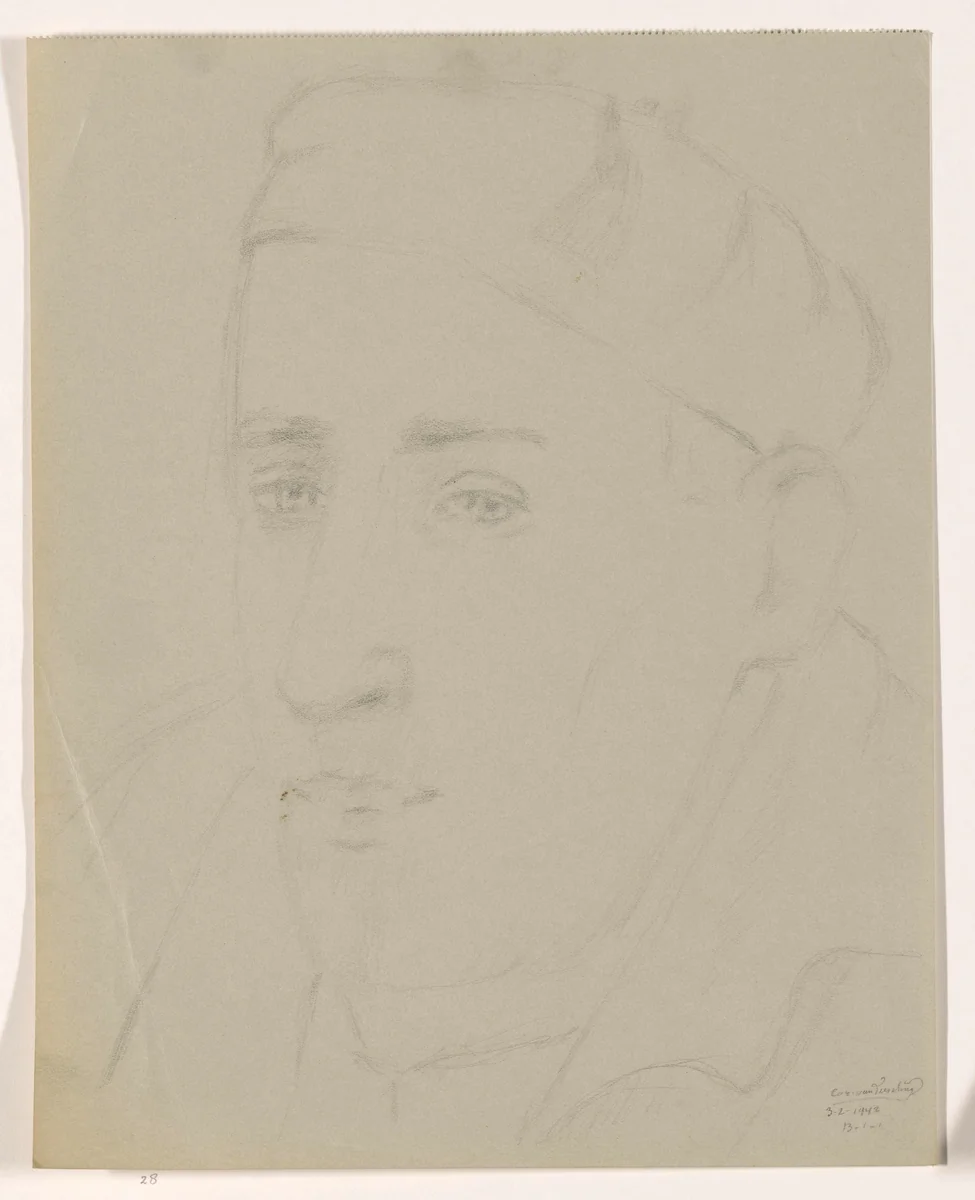 Zelfportret: B-1-1, 3 februari by Cor van Teeseling, drawing, 1942