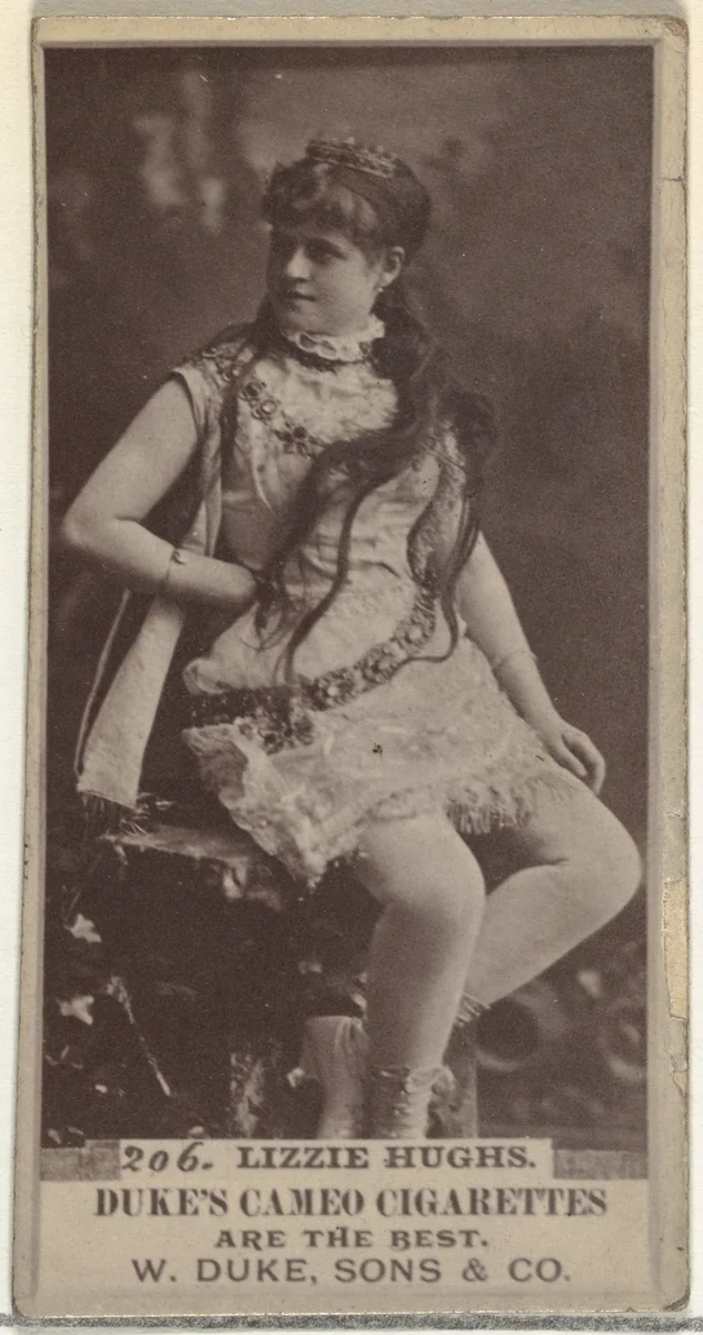 Card Number 206, Lizzie Hughs, from the Actors and Actresses series (N145-5) issued by Duke Sons & Co. to promote Cameo Cigarettes by W. Duke, Sons & Co., photograph, 1880-1889