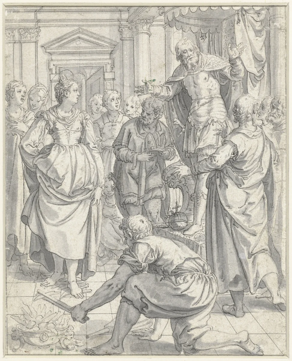 De heilige Kunigunda bewijst haar onschuld by Johann Mathias Kager, drawing, 1585-1634