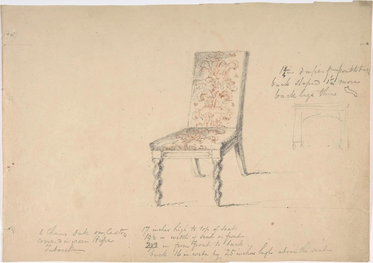 Design for a Chair with Turned Front Legs by anonymous, drawing, 1800-1850
