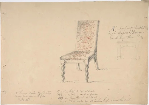 Design for a Chair with Turned Front Legs by anonymous, drawing, 1800-1850