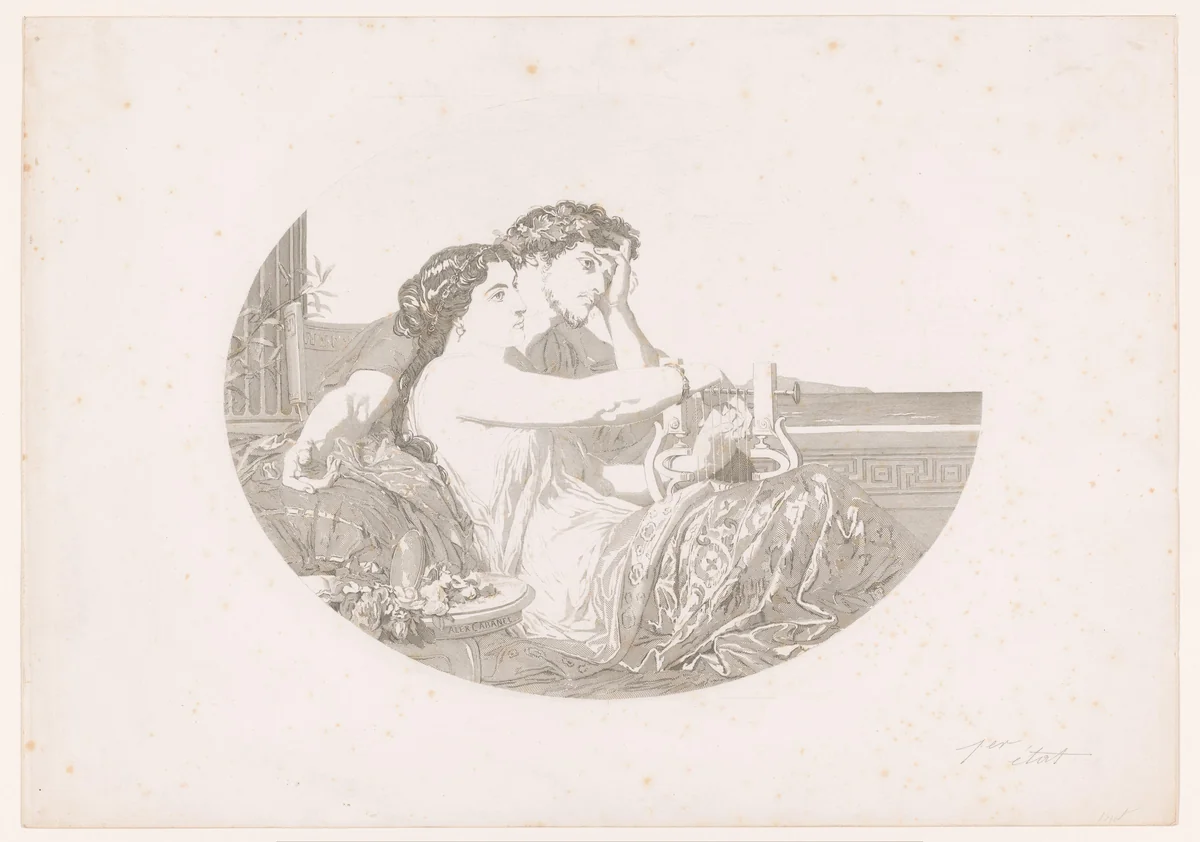 Aglaé en Bonifatius van Tarsus by Gustave Joseph Biot, print, 1843-1905